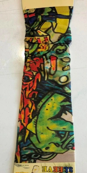 Çift Kol Giyilebilir Dövme Yeşil Tonlu Desenler Tattoo Sleeve - Resim 2