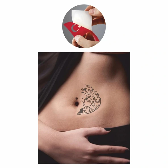 Zaman Saat  Tattoo Geçici Dövme Şablonları Kına Kalıpları ürün görseli 1