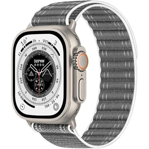 Apple Watch Uyumlu 44 45 46mm Utra 49mm Fabric Spor Yumuşak Kumaş Kordon Seri 2 3 4 5 6 Se 7 8 9 10  Gri ürün görseli 1