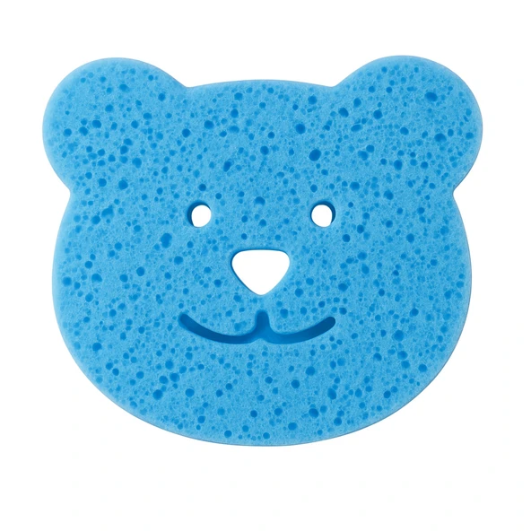 Bebedor Sevimli Ayıcık Figürlü Yumuşak Selülozik Bebek Banyo Süngeri Mavi