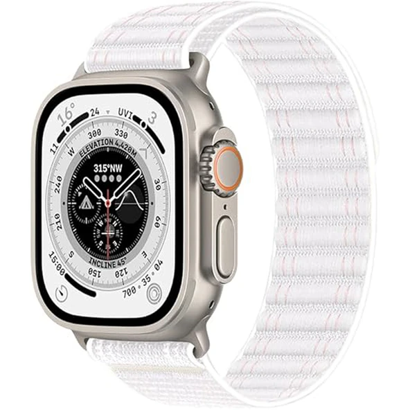Apple Watch Uyumlu 44 45 46mm Utra 49mm Fabric Spor Yumuşak Kumaş Kordon Seri 2 3 4 5 6 Se 7 8 9 10  Beyaz ürün görseli 1