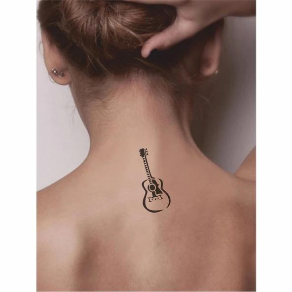 Klasik Gitar Tattoo Geçici Dövme Şablonları Kına Kalıpları - Resim 2