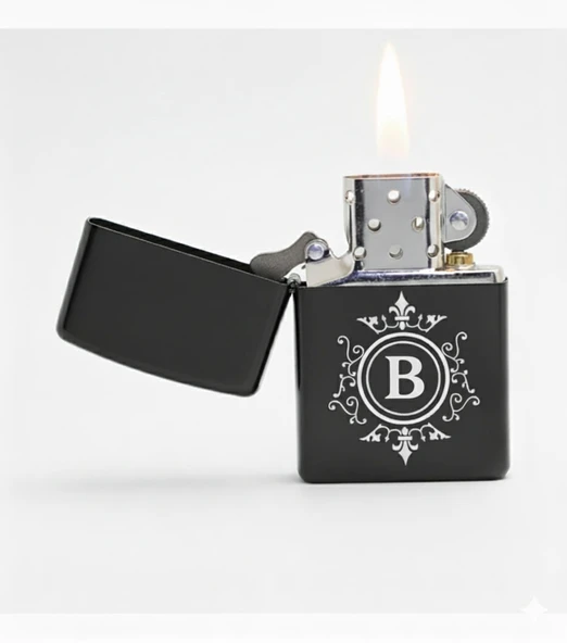 B Harfli Detaylı Kişiye Özel Harf Baskılı Benzinli Çakmak ürün görseli 1