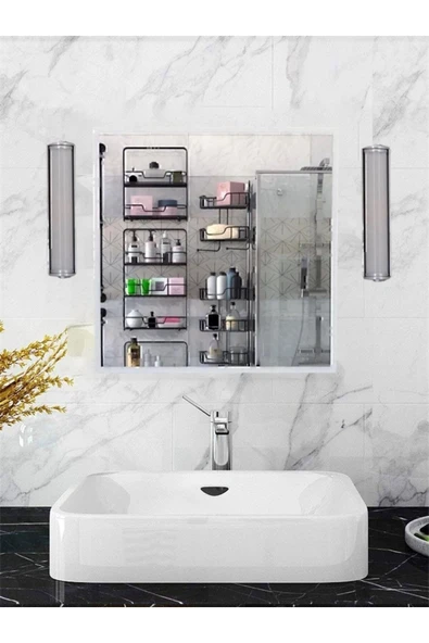 2 Kapaklı, 2 Aynalı Moda Banyo Lavabo Dolabı, Aynalı Üst Dolabı Beyaz - Resim 2