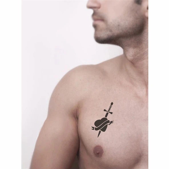 Hançer Kalp Tattoo Geçici Dövme Şablonları Kına Kalıpları - Resim 2