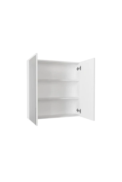 2 Kapaklı, 2 Aynalı Moda Banyo Lavabo Dolabı, Aynalı Üst Dolabı Beyaz - Resim 3