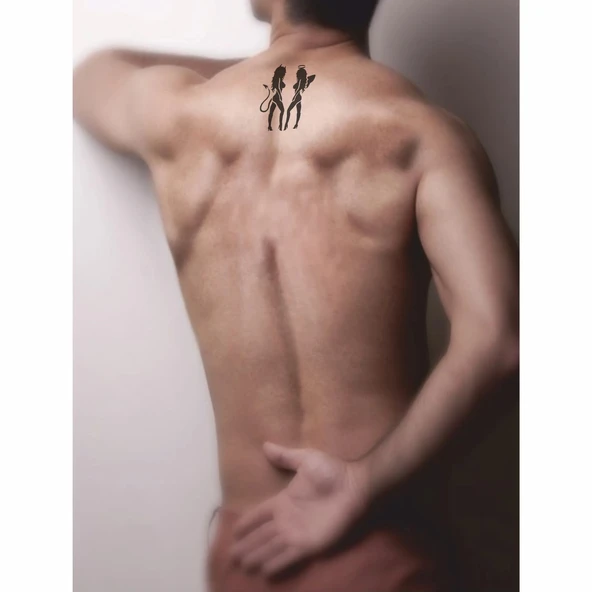 Şeytan ve Melek Kızlar Tattoo Geçici Dövme Şablonları Kına Kalıpları - 2