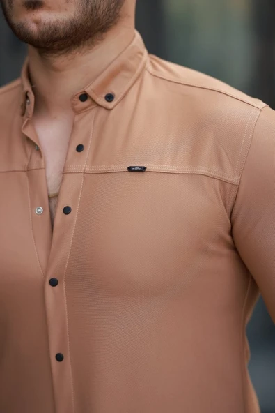 Erkek çıtçıt Düğmeli Dikiş Detaylı Uzun Kollu Gömlek - 3