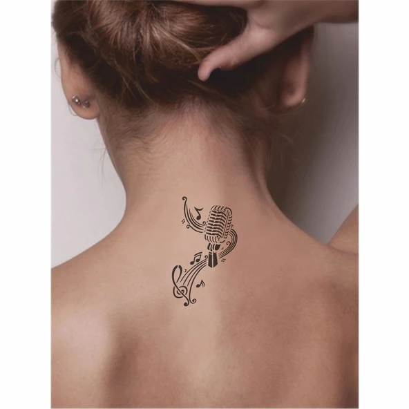 Şarkı Mikrofon Nota  Tattoo Geçici Dövme Şablonları Kına Kalıpları - Resim 2