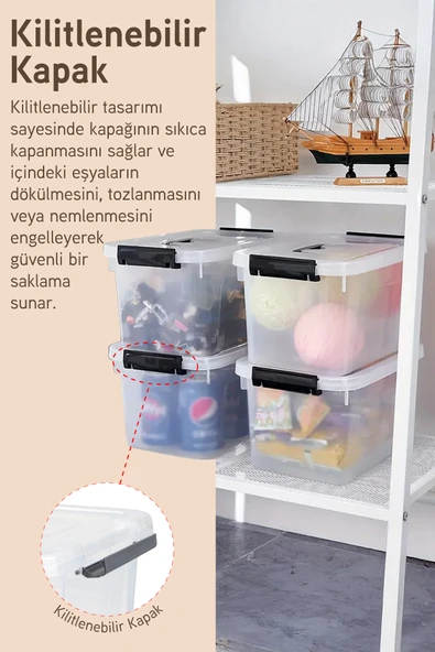 İronika 3'lü Tekerli Saklama Kabı Dikdörtgen Kilitli Kapaklı Çok Amaçlı Oyuncak Saklama Kutusu 30-50-80 L - 4