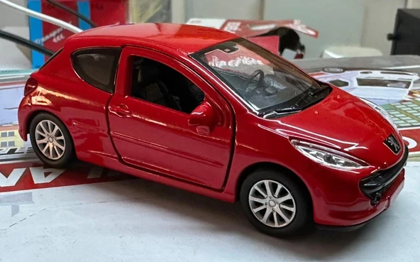 Oyuncak Metal Model Araba 1/36 Çek Bırak Peought 207 Kırmızı - Resim 3