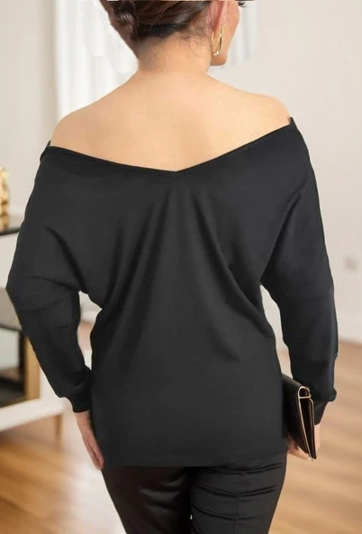 Kadın Uzun Kollu Yaka Güpür Detay Viskon Bluz - 7