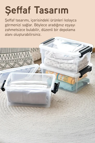 İronika 3'lü Saklama Kabı Yatay Dikdörtgen Kilitli Kapaklı Çok Amaçlı Oyuncak Saklama Kutusu 15-20-30 Litre - 5