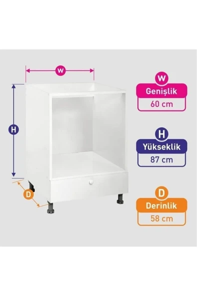 Ankastre Mutfak Dolabı, Ankastre Modül Dolap, Fırın Ocak Dolabı - Beyaz - 3