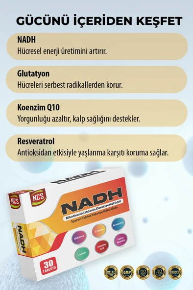 Nadh Safran Koenzim Q10 Glutatyon Teanin L-Arjinin Resveratrol 30 Tablet L-Sitrulin D-Riboz - Resim 2