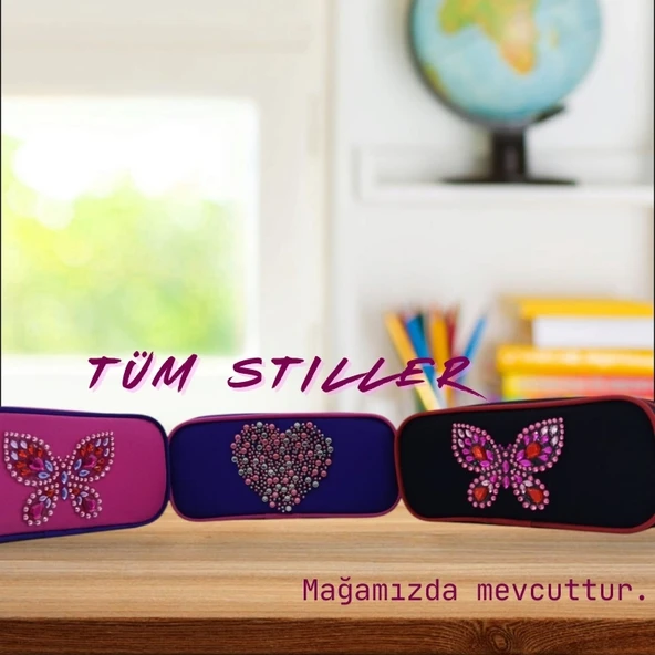 Kuromi Mor Versatil Kalem, Silgi ve Kalp Kabartmalı Kalem Çantası Seti (Üçlü Set) - 8