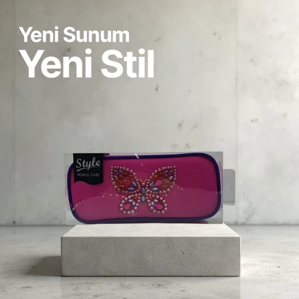 Style Kabartmalı Kelebek Desenli Pembe Kumaş Kalem Çantası - 5