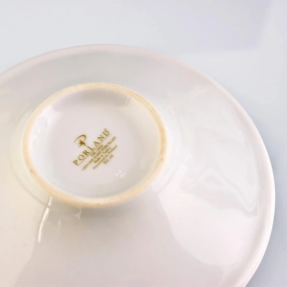 Porland 6 Kişilik Porselen Kahveci Çay Tabağı - Kırmızı Gold - Resim 3