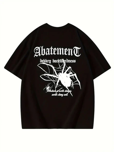 Baskılı Oversize Bisiklet Yaka T-shirt - Siyah - Resim 3