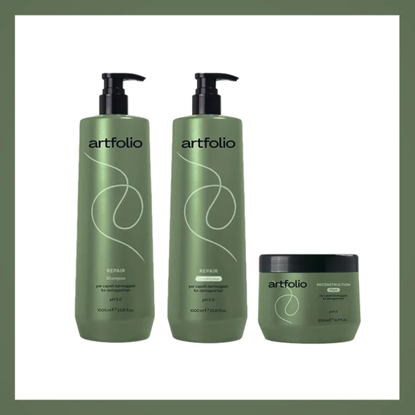 Artfolio Repaır Hasarlı Saçlar İçin Saç Şampuanı 1L Saç Kremi 1L Maske 500ml Set ürün görseli