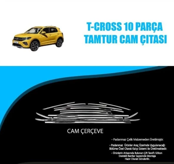 Volkswagen T-Cross 6 Parça Üst Krom Cam Çıtası ürün görseli 1