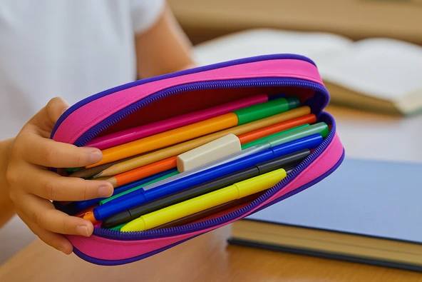 Style Kabartmalı Kalp Desenli Mor Kumaş Kalem Çantası - Resim 3