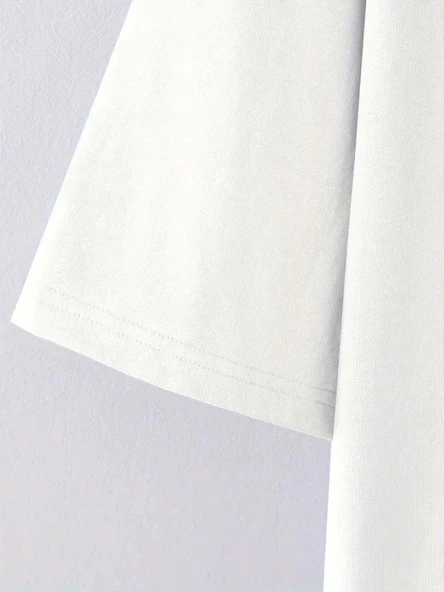 Baskılı Oversize Bisiklet Yaka T-shirt - Beyaz - 4