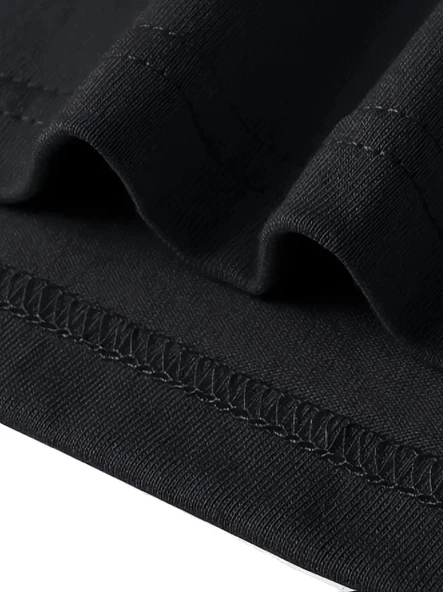 Baskılı Oversize Bisiklet Yaka T-shirt - Siyah - 4