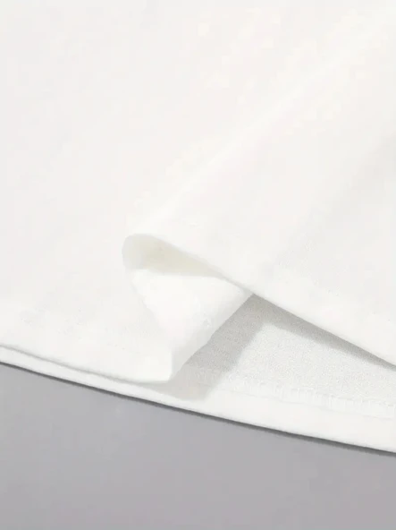 Baskılı Oversize Bisiklet Yaka T-shirt - Beyaz - 3