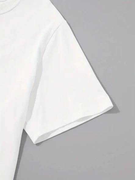 Baskılı Oversize Bisiklet Yaka T-shirt - Beyaz - 2