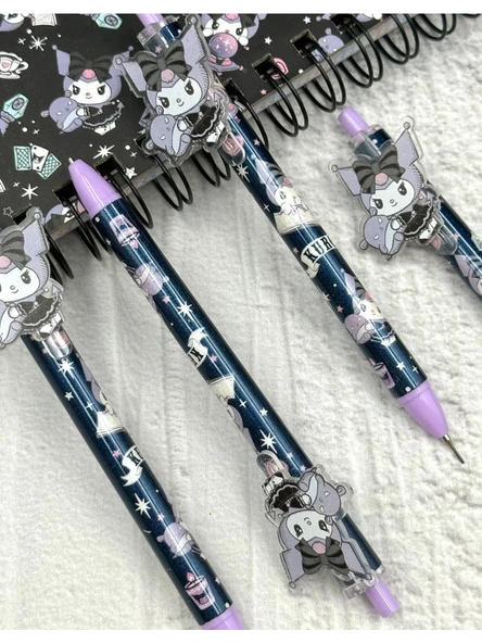 Kuromi Siyah Versatil Kalem, Silgi ve Kelebek Kabartmalı Kalem Çantası Seti  (Üçlü Set) - Resim 2