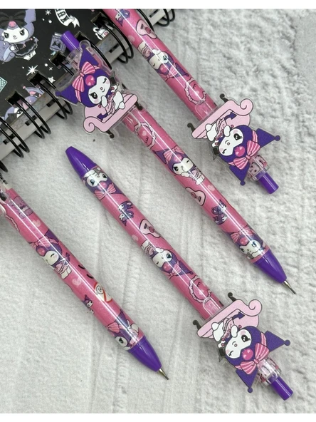 Kuromi Pembe Versatil Kalem, Silgi ve Kelebek Kabartmalı Kalem Çantası Seti (Üçlü Set) - 3