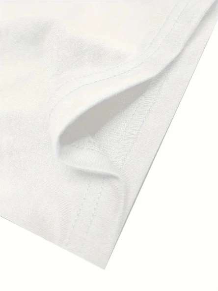 Baskılı Oversize Bisiklet Yaka T-shirt - Beyaz - 3