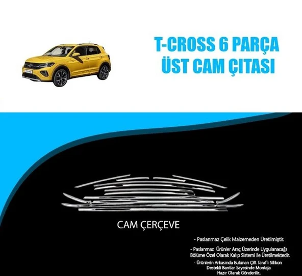 Volkswagen T-Cross 6 Parça Üst Krom Cam Çıtası - Resim 3