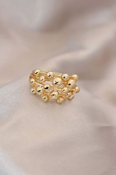 Ayarlamalı Gold Renk Metal Bombeli Boluncuk Model Yüzük ürün görseli 1