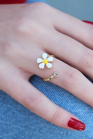 Gold Renk Papatya Model Zirkon Taş Detay Kadın Yüzük ürün görseli 1