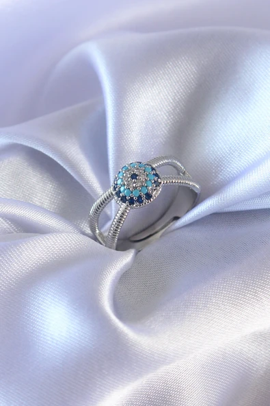 Gümüş Renk Nazar Boncuk Model Kadın Yüzük ürün görseli 1