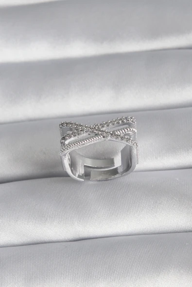 Pirinç Gümüş Renk Zirkon Taş Detay Kadın Yüzük ürün görseli 1