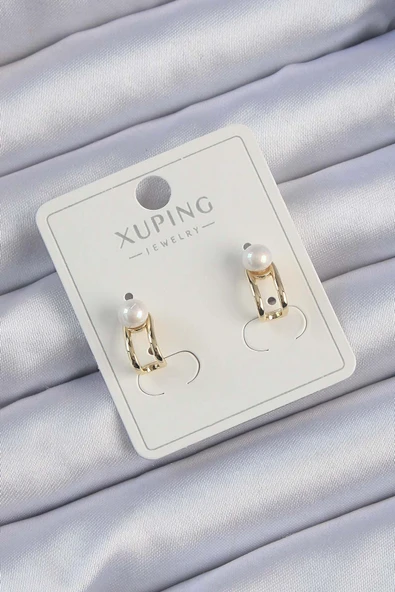 Xuping Gold Renk İnci Taşlı Halka Küpe - 1