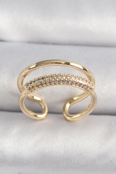 Pirinç Gold Renk Zirkon Taşlı Kadın Yüzük ürün görseli 1