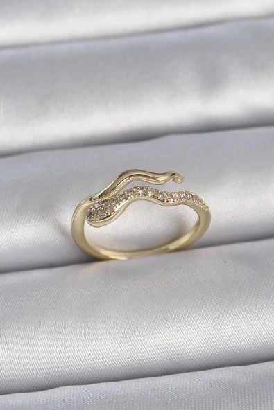 Pirinç Gold Renk Zirkon Taşlı Yılan Ayarlanabilir Model Kadın Yüzük ürün görseli 1