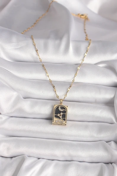 316L Çelik Gold Renk Zirkon Taşlı Ay Figürlü Tarot Model Kadın Kolye - Resim 2
