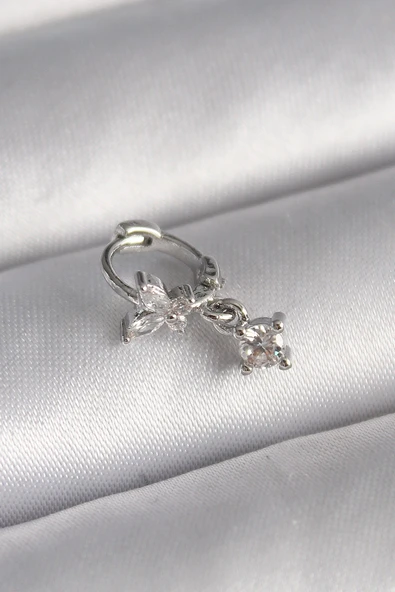 316L Çelik Gümüş Renk Zirkon Taşlı Kelebek Model Sallantı Detay Tragus Piercing ürün görseli 1