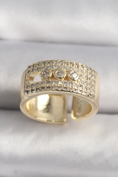Pirinç Gold Renk Zirkon Taşlı Messika Model Ayarlanabilir Kadın Yüzük ürün görseli