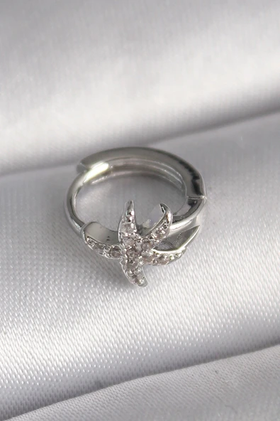 316L Çelik Gümüş Renk Zirkon Taşlı Deniz Yıldızı Model Tragus Piercing ürün görseli 1