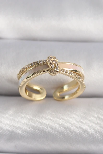 Pirinç Gold Renk Zirkon Taşlı Düğüm Model VIP Seri Kadın Yüzük ürün görseli 1