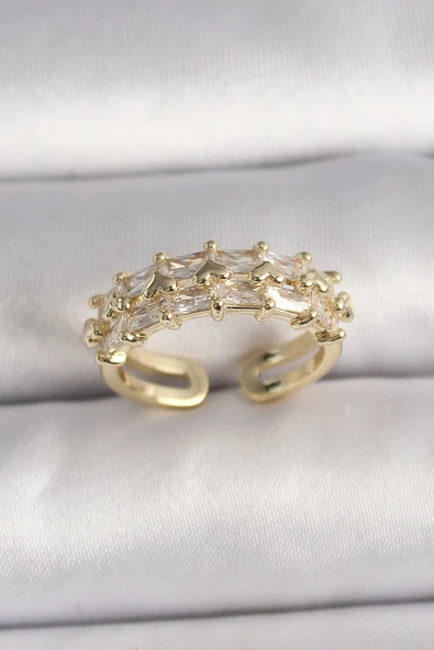 Pirinç Gold Renk Zirkon Taşlı Ayarlanabilir Yüzük ürün görseli 1