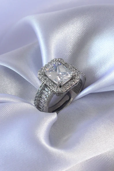 Gümüş Renk Zirkon Taşlı Kadın Yüzük ürün görseli 1