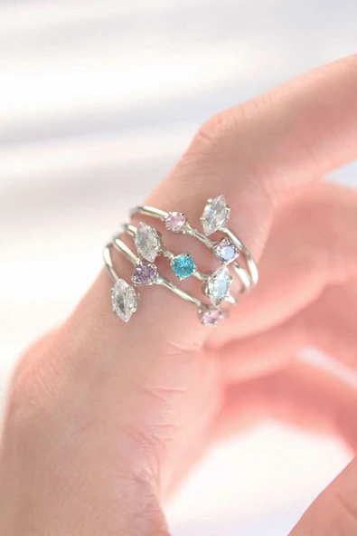 Renkli Zirkon Taşlı Silver Renk Ayarlanabilir Yüzük ürün görseli 1