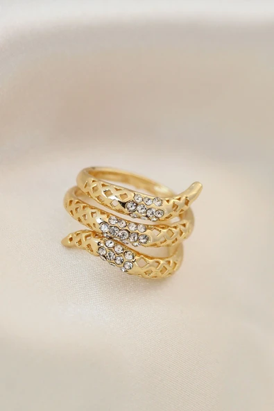 Ayarlamalı Altın Renk Metal Zirkon Taşlı Yüzük ürün görseli 1